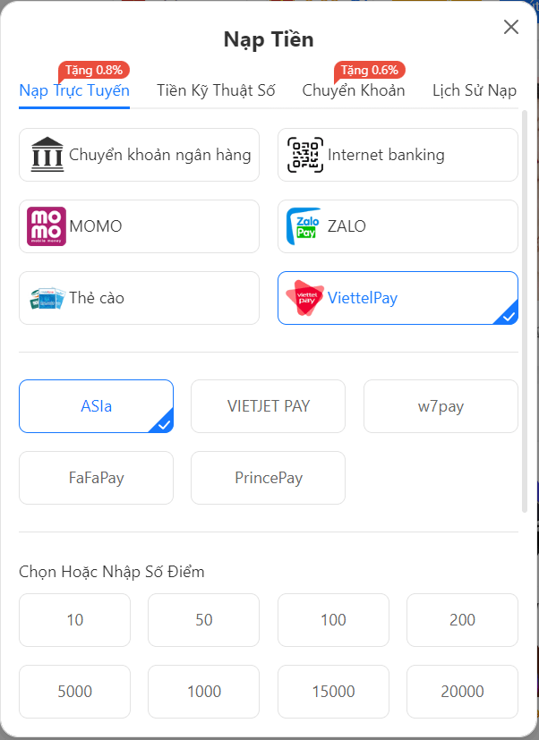 Cách nạp tiền bằng ví Viettel Pay