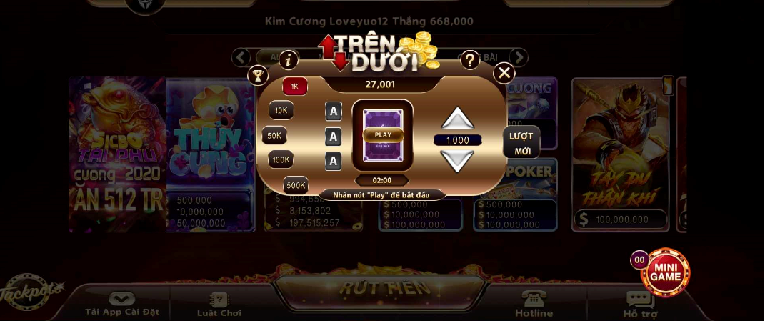 Chơi game bài trên dưới